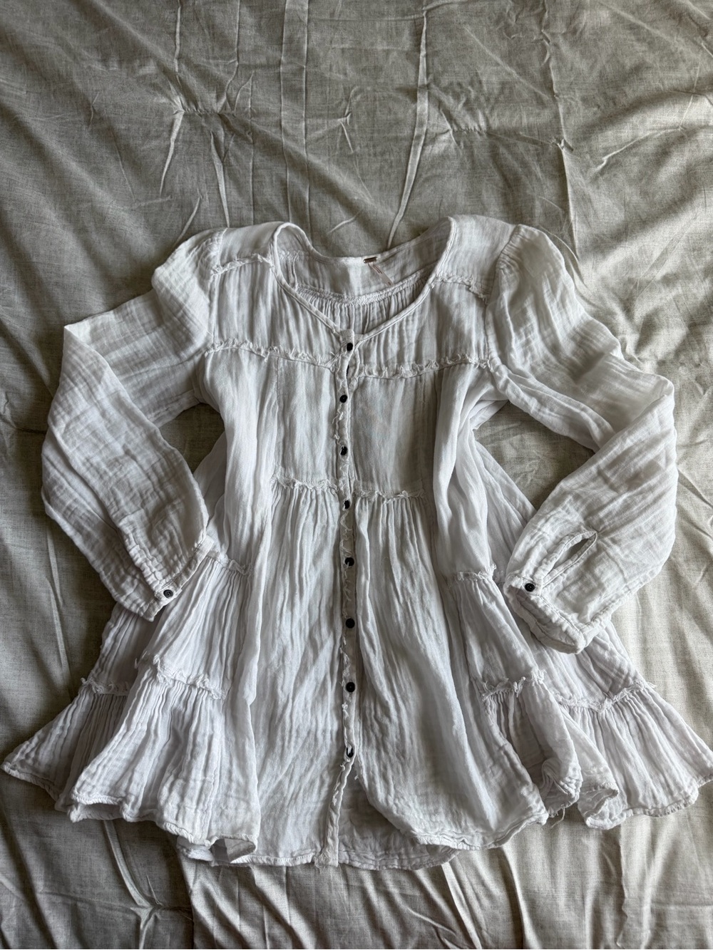 Free People White Gauze Long Button Front Tunic Top (S)